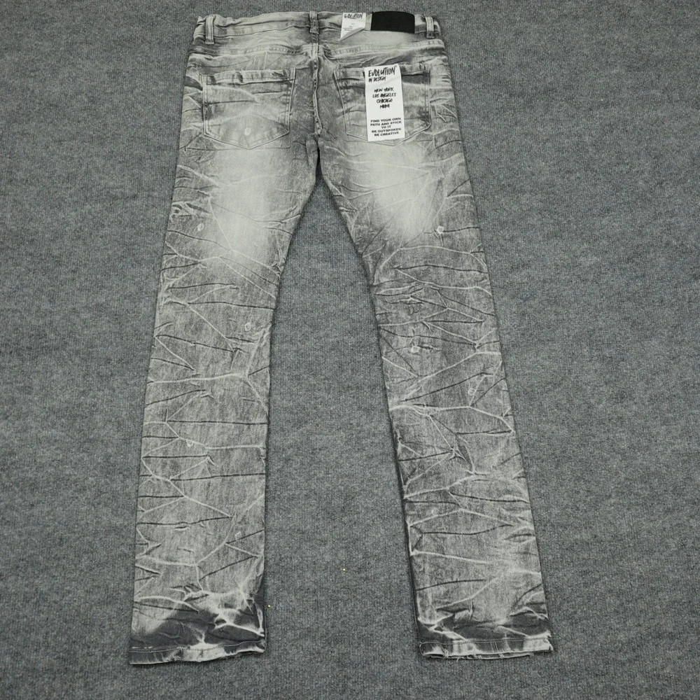 Evolution In Design Jeans Men 32x32 Gray Acid Wash Slim Distressed Crinkle Urban